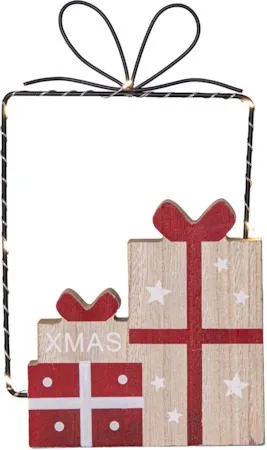 Juldekoration Jolly paket med paket siluett 14,5x25 cm - Röd / Träfärgad / Svart - Belysning & el - Julbelysning - Övrig julbelysning