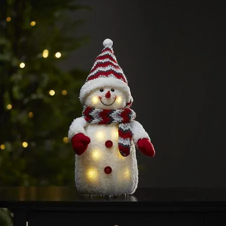 LED-Dekorationsfigur Jul Joylight Snögubbe 20x38 cm Batteridriven - Vit / Röd / Grå - Belysning & el - Julbelysning - Övrig julbelysning
