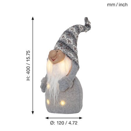 LED-Dekorationsfigur Jul Joylight Tomte 12x40 cm Batteridriven - Grå / Vit / Beige - Belysning & el - Julbelysning - Övrig julbelysning