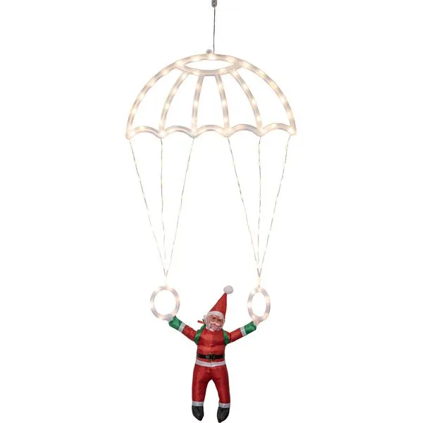 Parachute Juldekoration Tomte med Fallskärm 105 cm 110 LED, Vit|Röd|Grön
