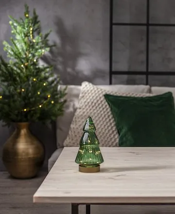 Verde Juldekoration glas 19,5 cm - transparent mörkgrön med guldfärgad bas - Belysning & el - Julbelysning - Övrig julbelysning