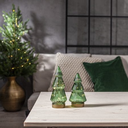Verde Juldekoration glas 19,5 cm - transparent mörkgrön med guldfärgad bas - Belysning & el - Julbelysning - Övrig julbelysning