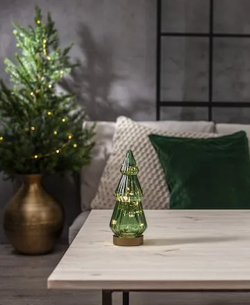 Verde Juldekoration glas 24 cm - transparent mörkgrön med guldfärgad bas - Belysning & el - Julbelysning - Övrig julbelysning