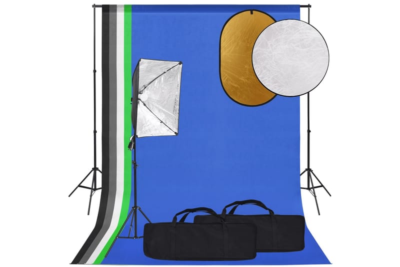 Studioutrustning med softbox-lampa, bakgrund och reflexskärm - Svart - Fotobelysning & studiobelysning