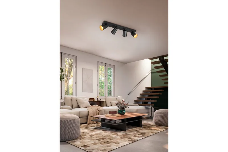 Spot TRIO Sharp 4-del, Mattsvart/guld - 4-del, Mattsvart/guld - Belysning & el - Ljuskällor & glödlampor - Spotlight & downlight