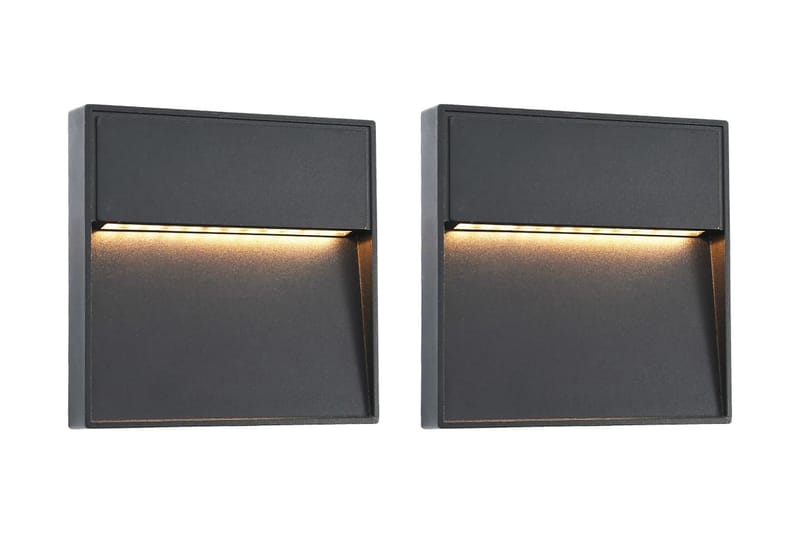 Utomhusvägglampa LED 2 st 3 W svart fyrkantig - Svart - Belysning & el - Utomhusbelysning - Fasadbelysning & vägglykta