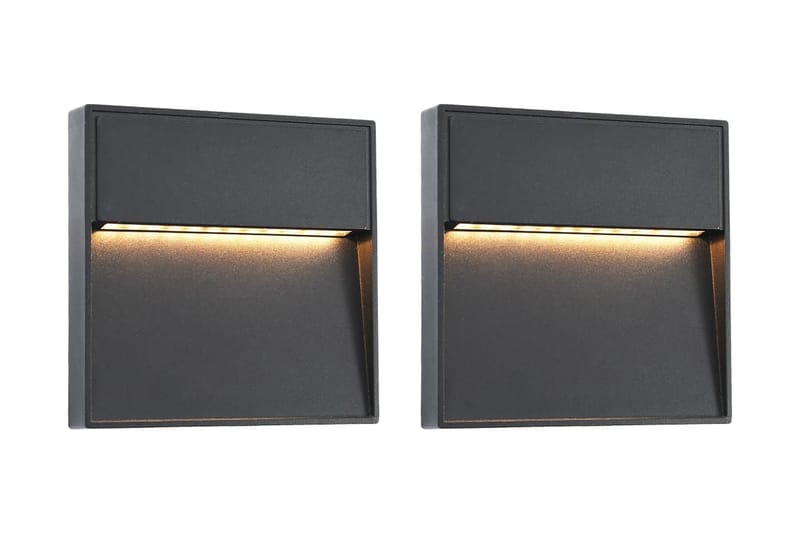 Utomhusvägglampa LED 2 st 3 W svart fyrkantig - Svart - Utomhusbelysning - LED-belysning utomhus - Fasadbelysning & vägglykta - Entrébelysning