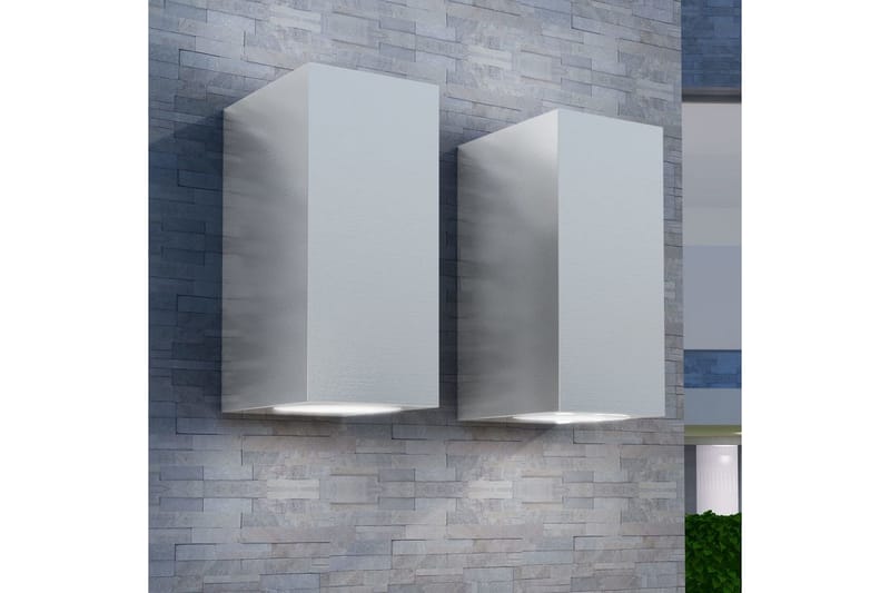Utomhusvägglampa LED 2 st fyrkantiga uppåt/nedåt - Silver - Belysning & el - Utomhusbelysning - Fasadbelysning & vägglykta