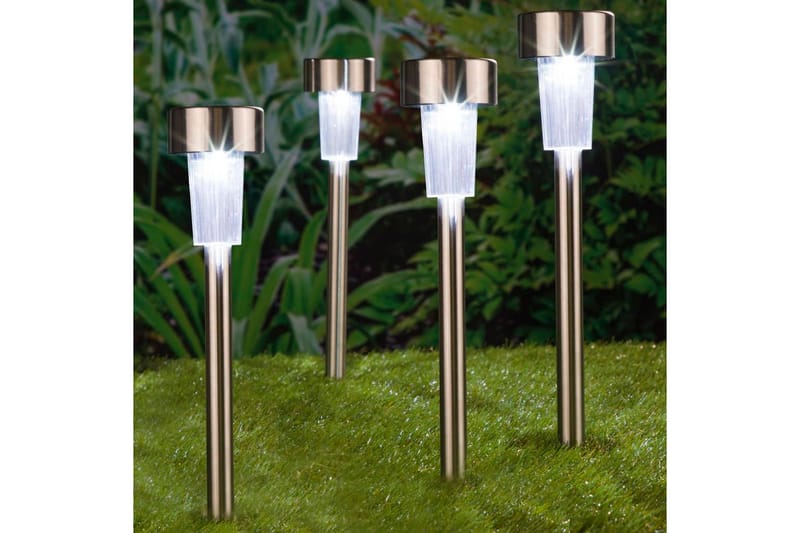 HI Trädgårdsbelysning solcell LED 4-pack rostfritt stål 36 c - Silver - Solcellslampa & solcellsbelysning - Utomhusbelysning