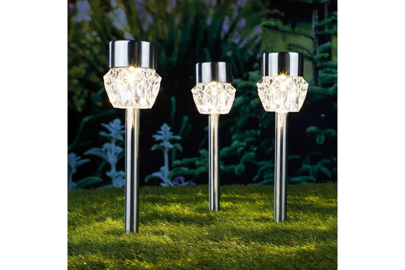 HI Soldrivna LED-stiglampor 3 st kristall - Flerfärgad - Utomhusbelysning - Markbelysning - LED-belysning utomhus - Entrébelysning