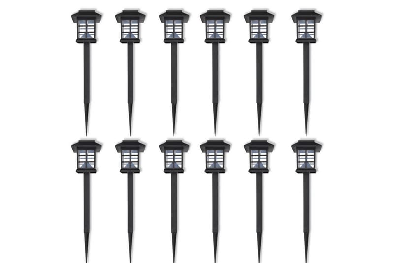Soldrivna marklampor LED 12 st med spett 8,6x8,6x38 cm - Svart - Utomhusbelysning - Markbelysning - LED-belysning utomhus - Entrébelysning