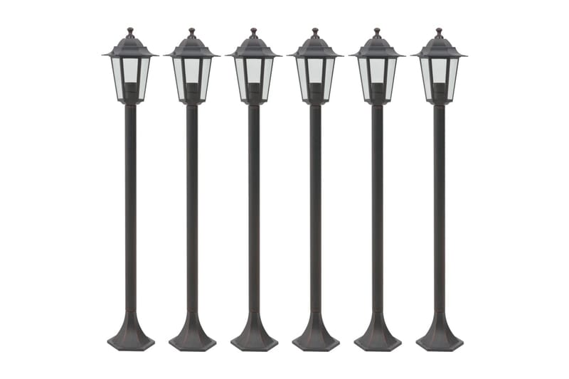 Lyktstolpar för trädgård 6 st E27 110 cm aluminium brons - be Basic - Belysning & el - Utomhusbelysning - Stolplykta