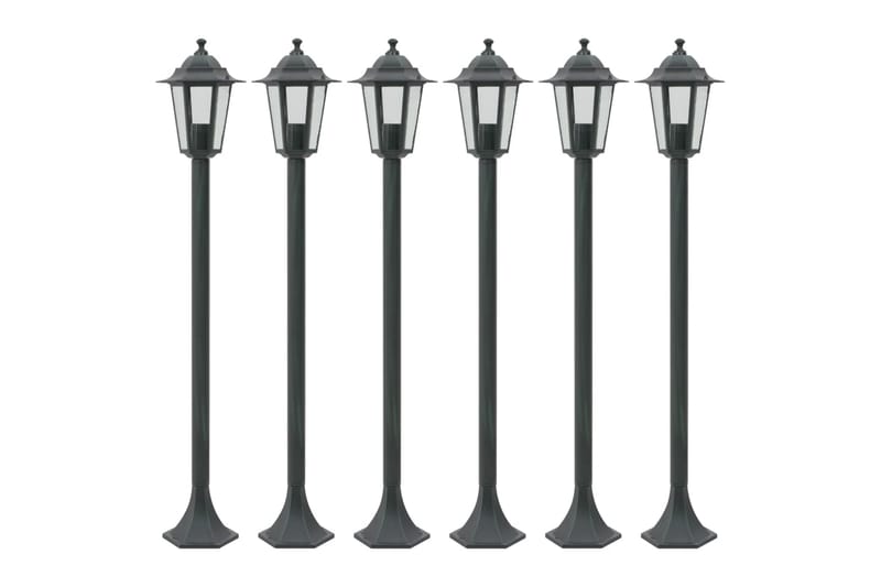 Lyktstolpar för trädgård 6 st E27 110 cm aluminium mörkgrön - be Basic - Belysning & el - Utomhusbelysning - Stolplykta
