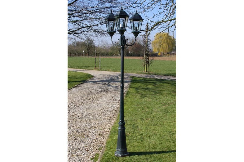 Trädgårdslampa 3 armar 230 cm mörkgrön/svart aluminium - Grön - Belysning & el - Utomhusbelysning - Stolplykta