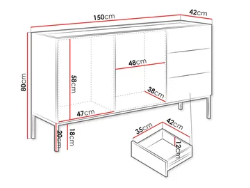 Amelus Skänk 150x42 cm - Brun/Svart - Förvaring - Förvaringsmöbler - Sideboard & skänk