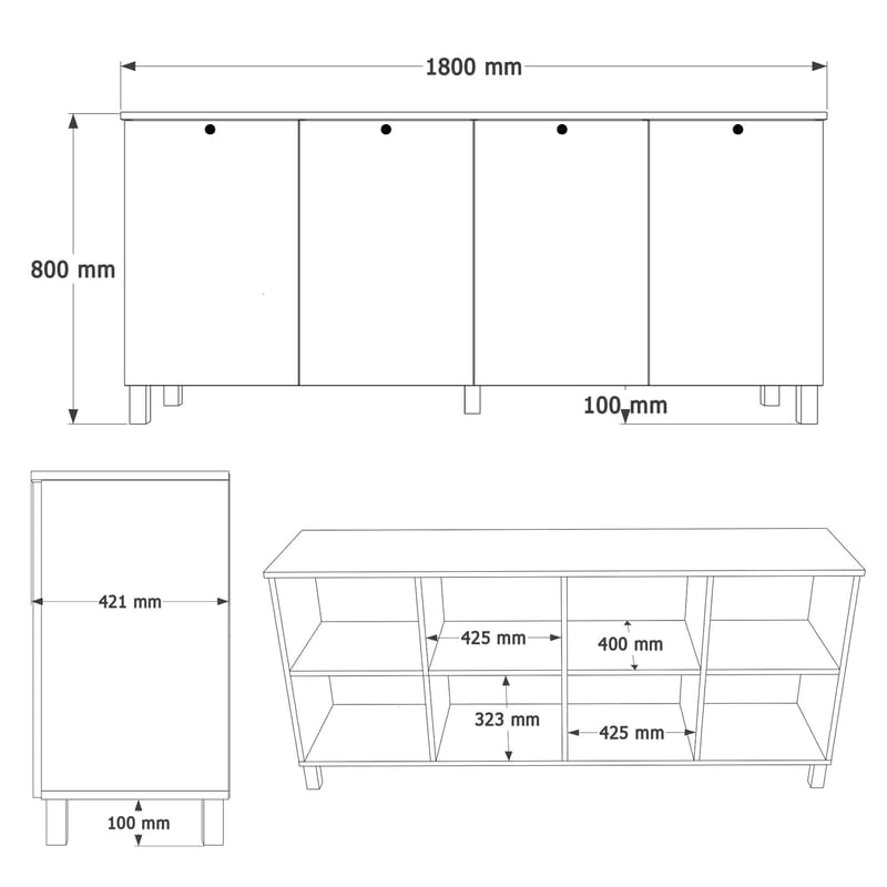 Avero Konsolbord 180x80x42,1 cm - Vit och ek - Förvaring - Förvaringsmöbler - Sideboard & skänk