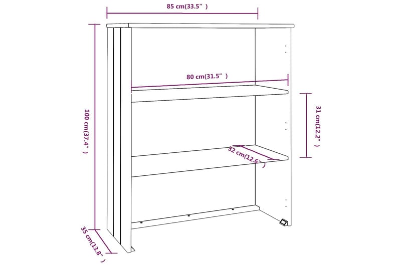 beBasic Överdel till högskåp ljusgrå 85x35x100 cm massiv furu - White - Byrå