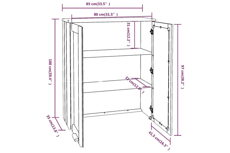 beBasic Överdel till högskåp vit 85x35x100 cm massiv furu - White - Förvaring - Förvaringsmöbler - Byrå