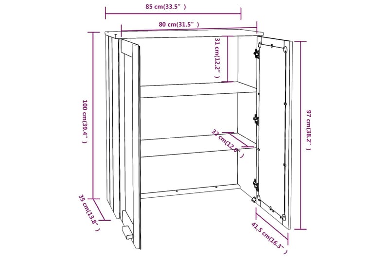 beBasic Överdel till högskåp vit 85x35x100 cm massiv furu - White - Byrå