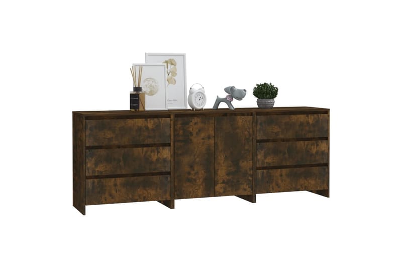 beBasic Sidobord 3 delar rökfärgad ek konstruerat trä - Brown - Förvaring - Förvaringsmöbler - Sideboard & skänk