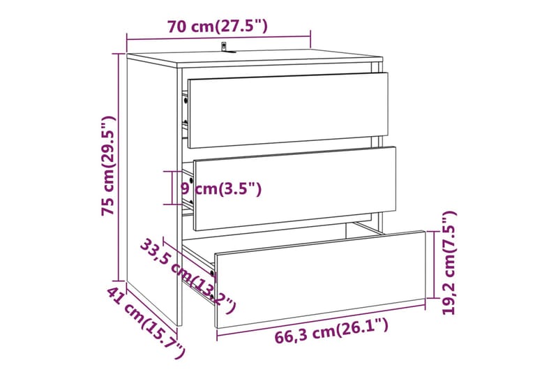 beBasic Sidobord 3 delar rökfärgad ek konstruerat trä - Brown - Sideboard & skänk