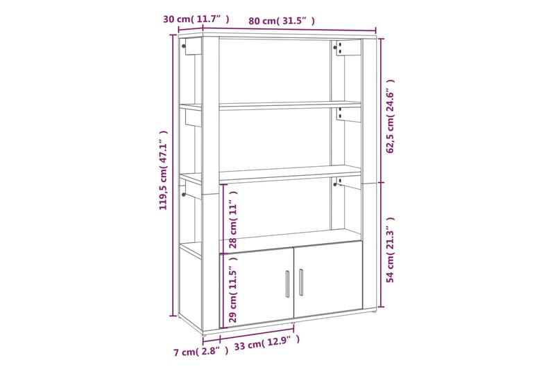 beBasic Sidobord rökfärgad ek 80x30x119,5 cm konstruerat trä - Brown - Förvaring - Förvaringsmöbler - Sideboard & skänk