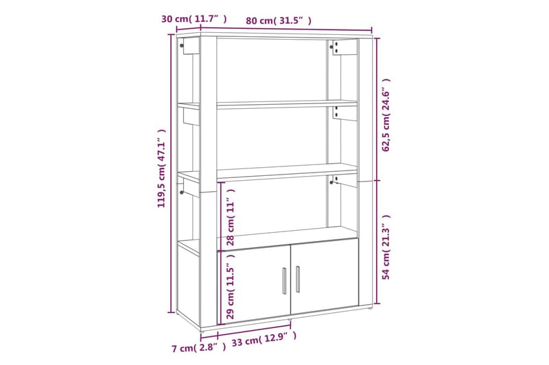 beBasic Sidobord rökfärgad ek 80x30x119,5 cm konstruerat trä - Brown - Sideboard & skänk