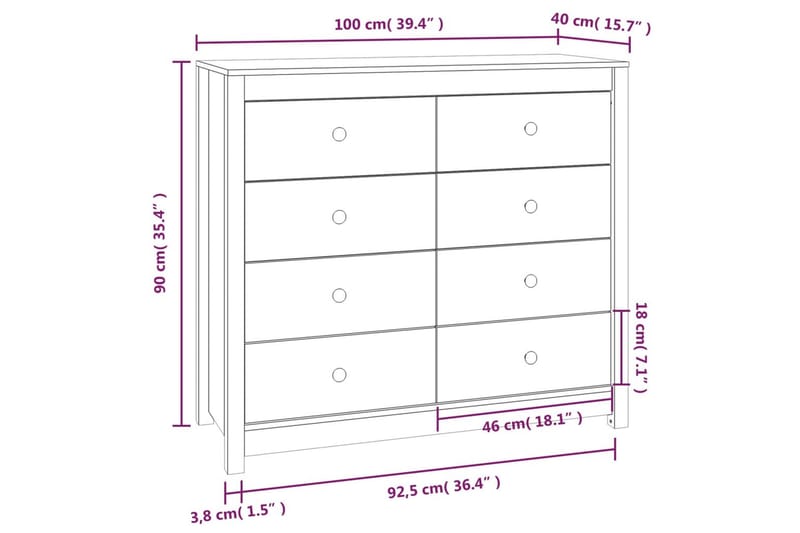 beBasic Sidoskåp 100x40x90 cm massiv furu - Brown - Förvaring - Förvaringsmöbler - Sideboard & skänk