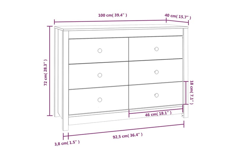 beBasic Sidoskåp svart 100x40x72 cm massiv furu - Black - Förvaring - Förvaringsmöbler - Sideboard & skänk