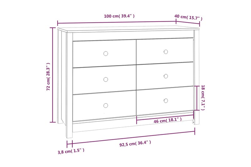 beBasic Sidoskåp svart 100x40x72 cm massiv furu - Black - Sideboard & skänk