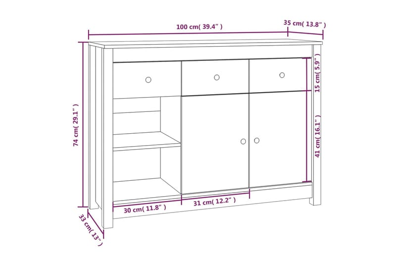 beBasic Skänk 100x35x74 cm massiv furu - Brown - Sideboard & skänk