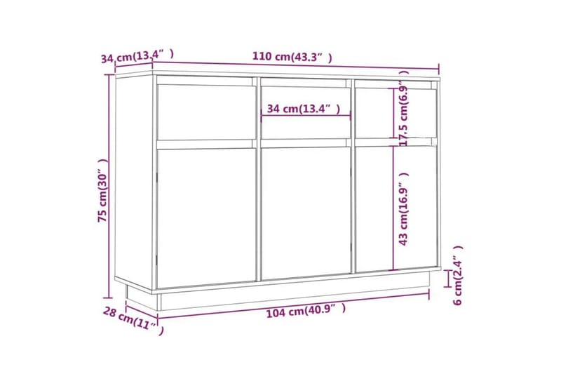 beBasic Skänk 110x34x75 cm massiv furu - Brown - Sideboard & skänk