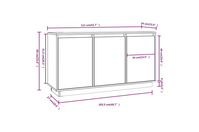 beBasic Skänk 111x34x60 cm massiv furu - Brown - Förvaring - Förvaringsmöbler - Sideboard & skänk