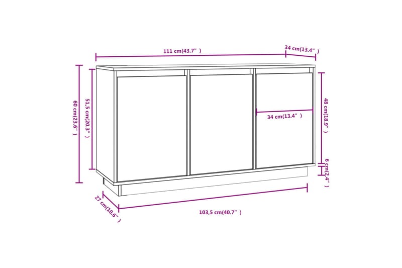 beBasic Skänk 111x34x60 cm massiv furu - Brown - Sideboard & skänk