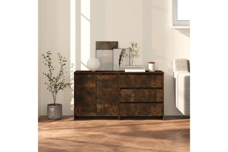 beBasic Skänk 2 delar rökfärgad ek konstruerat trä - Brown - Förvaring - Förvaringsmöbler - Sideboard & skänk