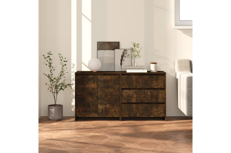 beBasic Skänk 2 delar rökfärgad ek konstruerat trä - Brown - Sideboard & skänk