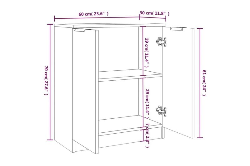 beBasic Skänk 2 st betonggrå 60x30x70 cm konstruerat trä - Grey - Sideboard & skänk