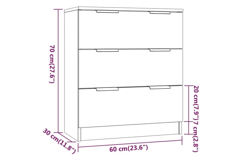 beBasic Skänk 3 delar betonggrå konstruerat trä - Grey - Sideboard & skänk