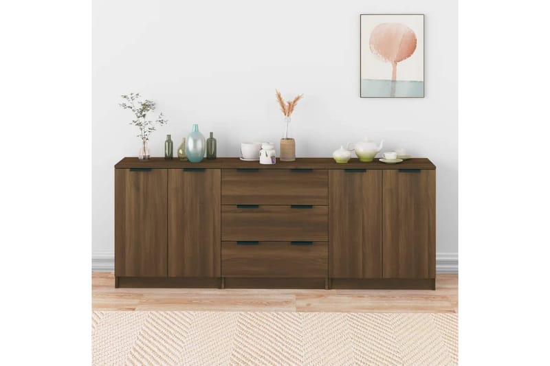 beBasic Skänk 3 delar brun ek konstruerat trä - Brown - Sideboard & skänk