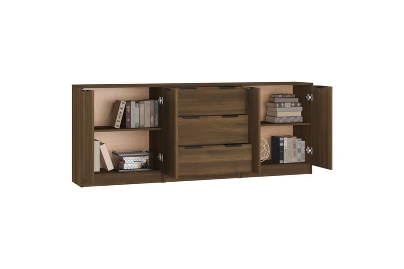 beBasic Skänk 3 delar brun ek konstruerat trä - Brown - Sideboard & skänk