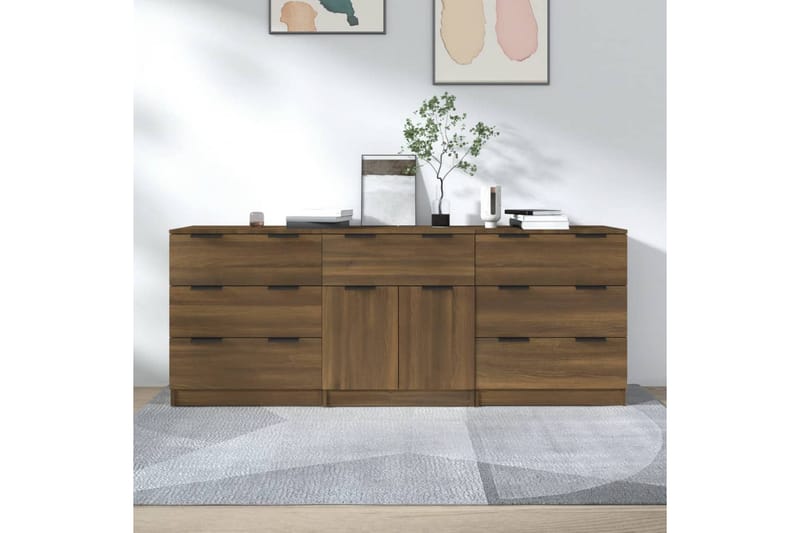 beBasic Skänk 3 delar brun ek konstruerat trä - Brown - Sideboard & skänk