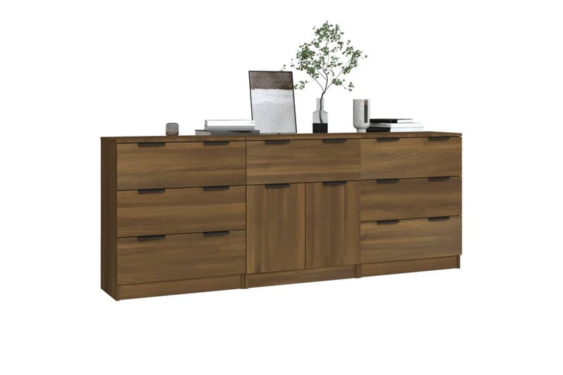 beBasic Skänk 3 delar brun ek konstruerat trä - Brown - Sideboard & skänk