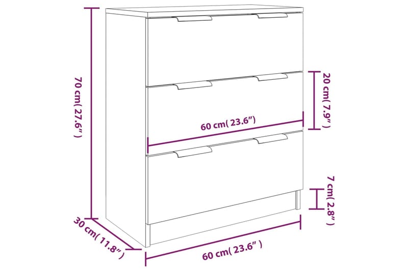 beBasic Skänk 3 delar grå sonoma-ek konstruerat trä - Grey - Sideboard & skänk