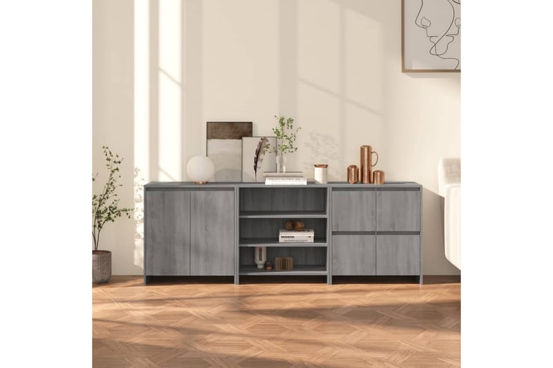 beBasic Skänk 3 delar grå sonoma-ek konstruerat trä - Grey - Sideboard & skänk