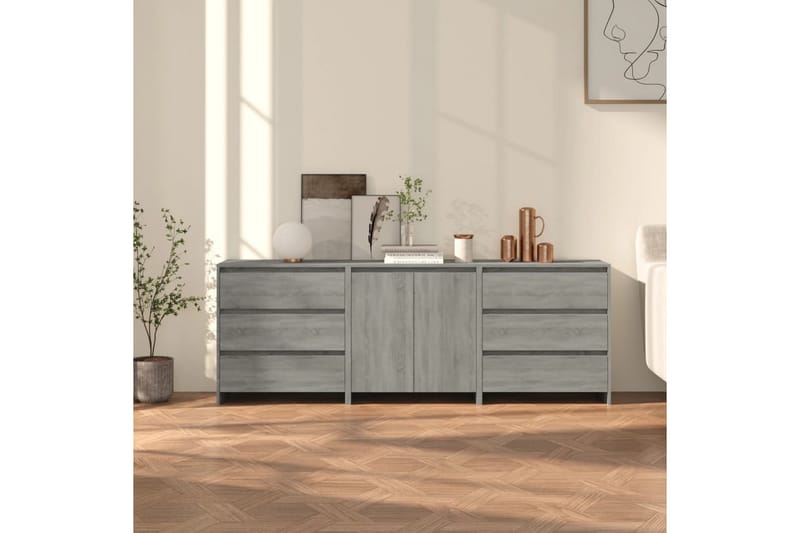 beBasic Skänk 3 delar grå sonoma-ek konstruerat trä - Grey - Sideboard & skänk