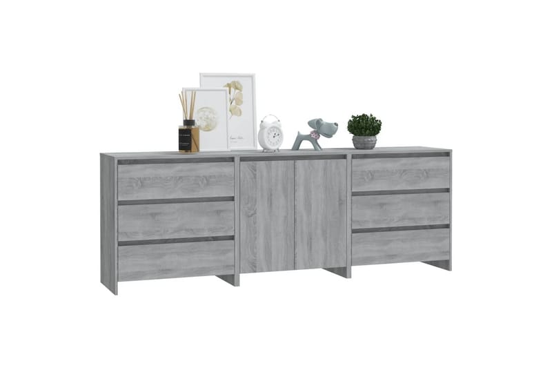 beBasic Skänk 3 delar grå sonoma-ek konstruerat trä - Grey - Sideboard & skänk