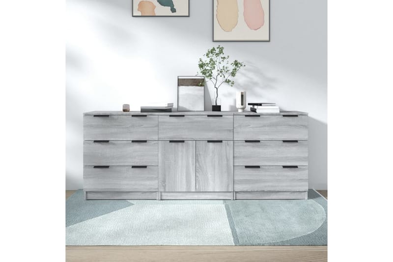 beBasic Skänk 3 delar grå sonoma-ek konstruerat trä - Grey - Sideboard & skänk