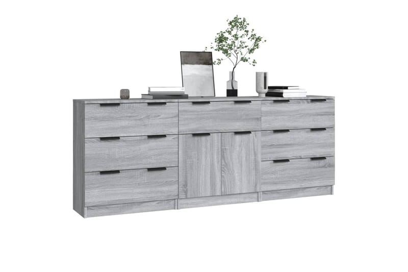 beBasic Skänk 3 delar grå sonoma-ek konstruerat trä - Grey - Sideboard & skänk