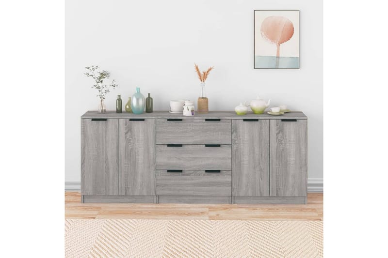 beBasic Skänk 3 delar grå sonoma konstruerat trä - Grey - Sideboard & skänk