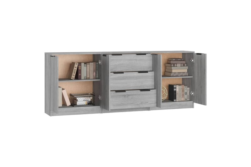 beBasic Skänk 3 delar grå sonoma konstruerat trä - Grey - Sideboard & skänk